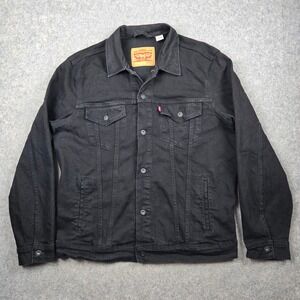 Levis Trucker Jacket Mens XLT Black Denim Stretch Button Front Workwear Classic